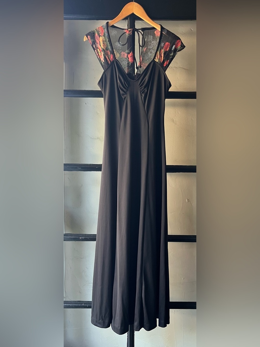 Amazing 70’s Vintage Floral Block Black Maxi Dress